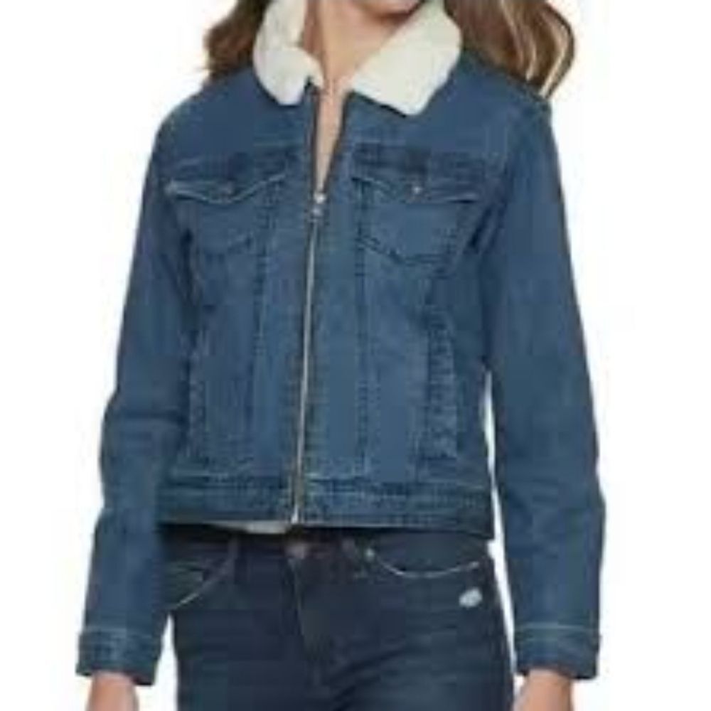 Madden Girl Sherpa Lined blue Jean Jacket Size M girls *